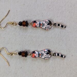 Handmade Calico Cat Drop Earrings Made with Czech Glass Beads